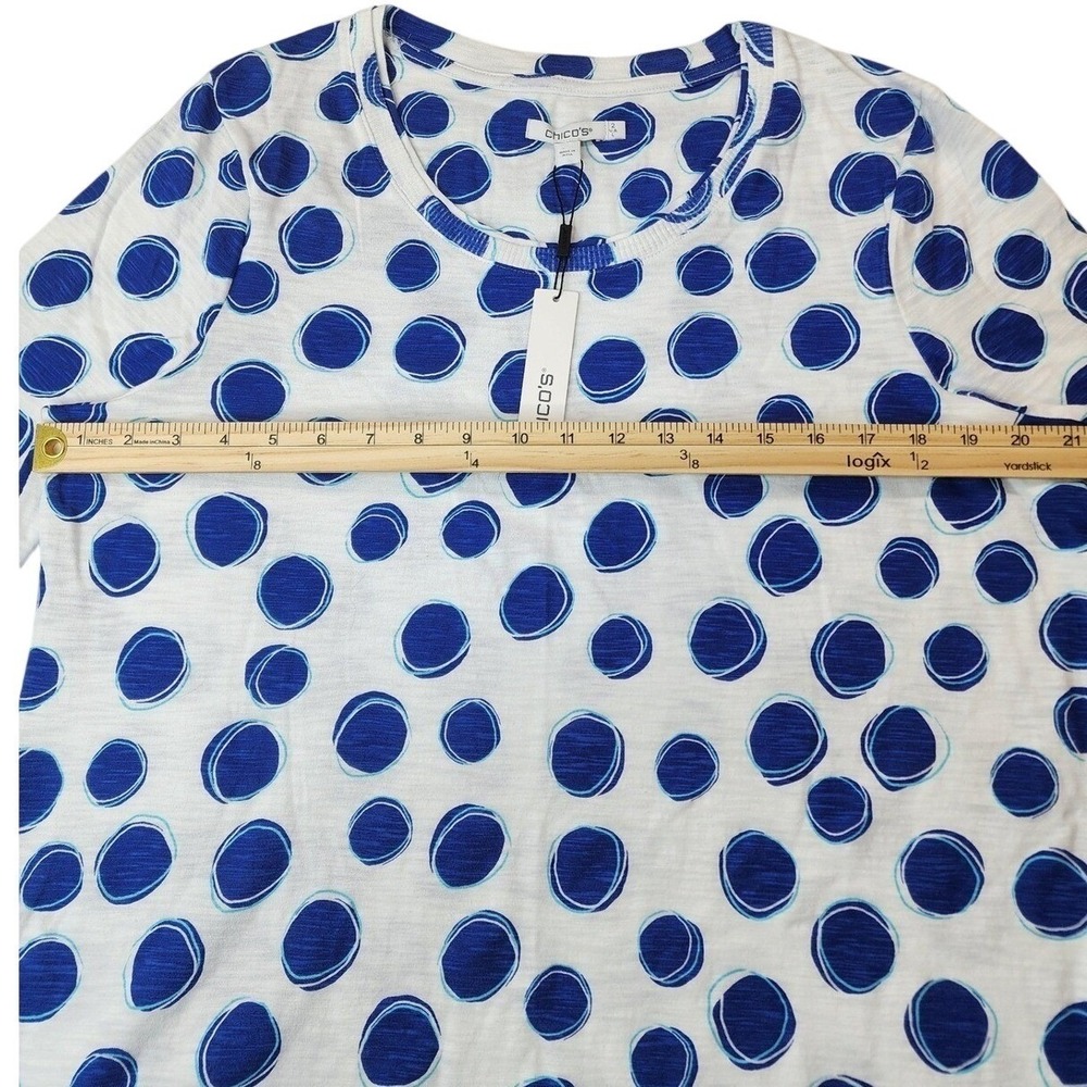 Chicos Cotton Slub Island Dot Tee 2(L/12) White Blue Coastal Modern Travel Chic